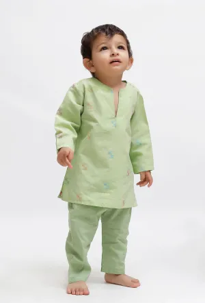 Set Of 2: Green Dobby Kurta and Green Pant