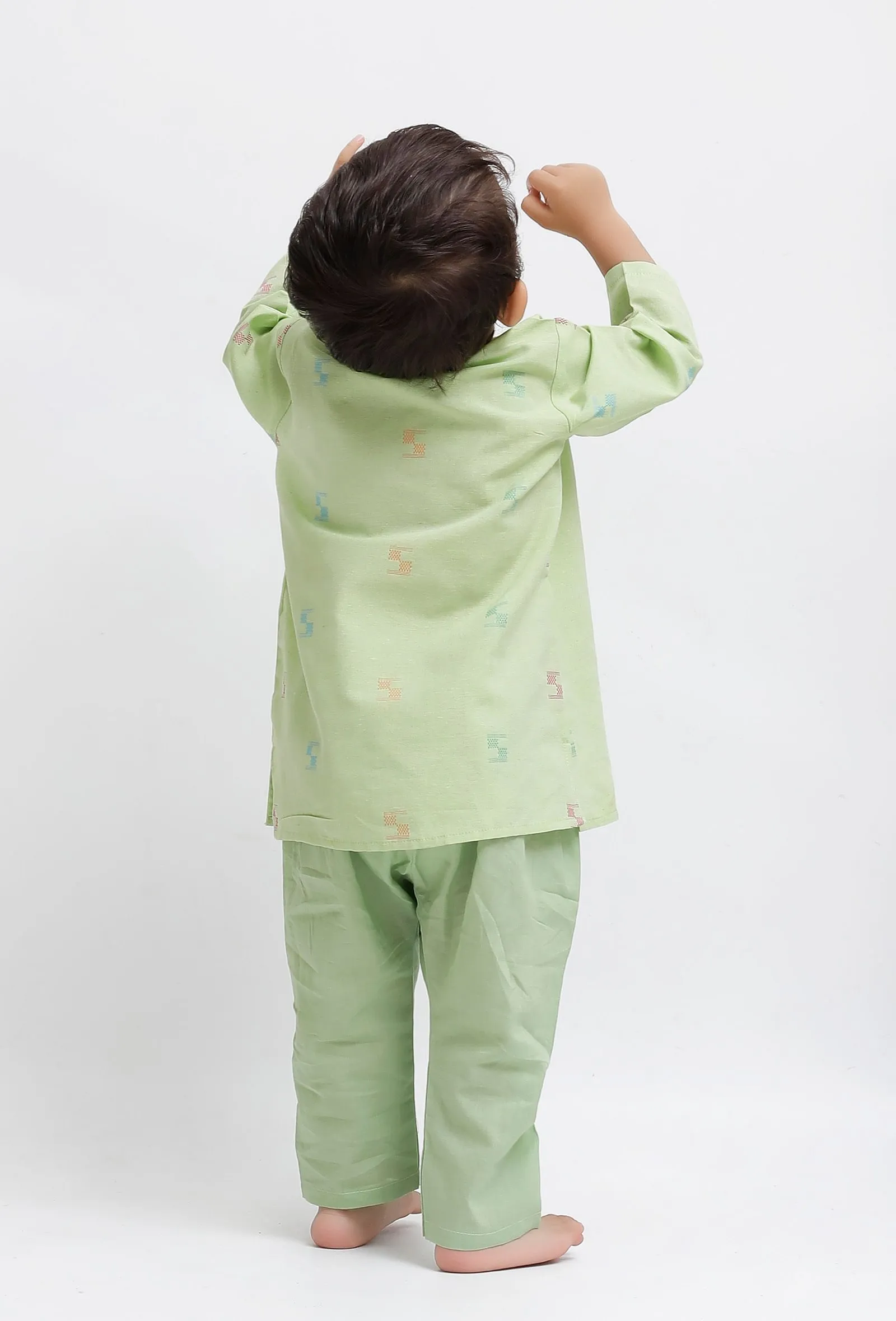 Set Of 2: Green Dobby Kurta and Green Pant