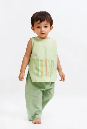 Set Of 2: Green Dobby with stripe Shirt and Green Pant