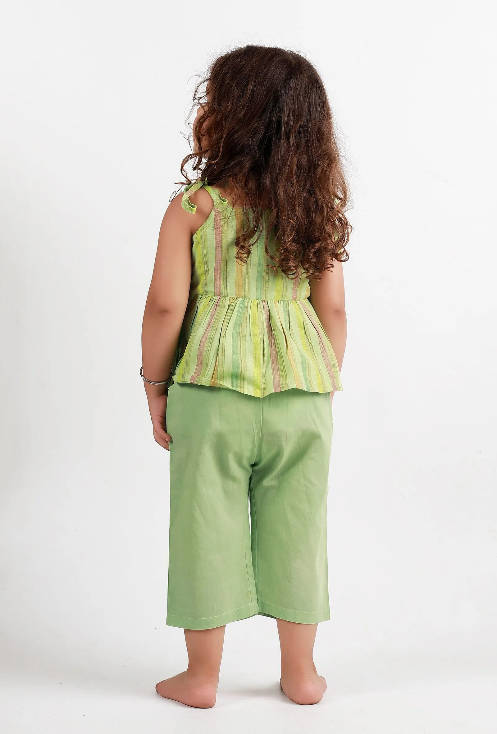 Set Of 2: Green Striped top and Green Pant