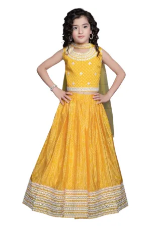 Sunshine yellow bandhani kidswear lehenga set