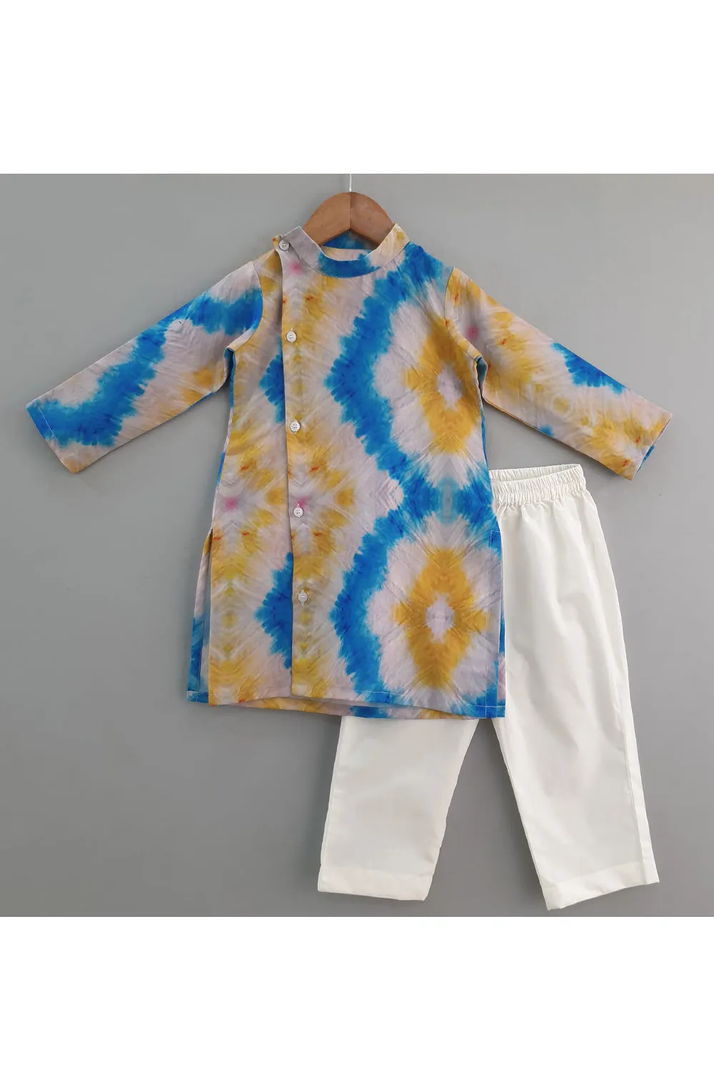 Tie And Dye Angrakha Style Kurta With Pyjama Set