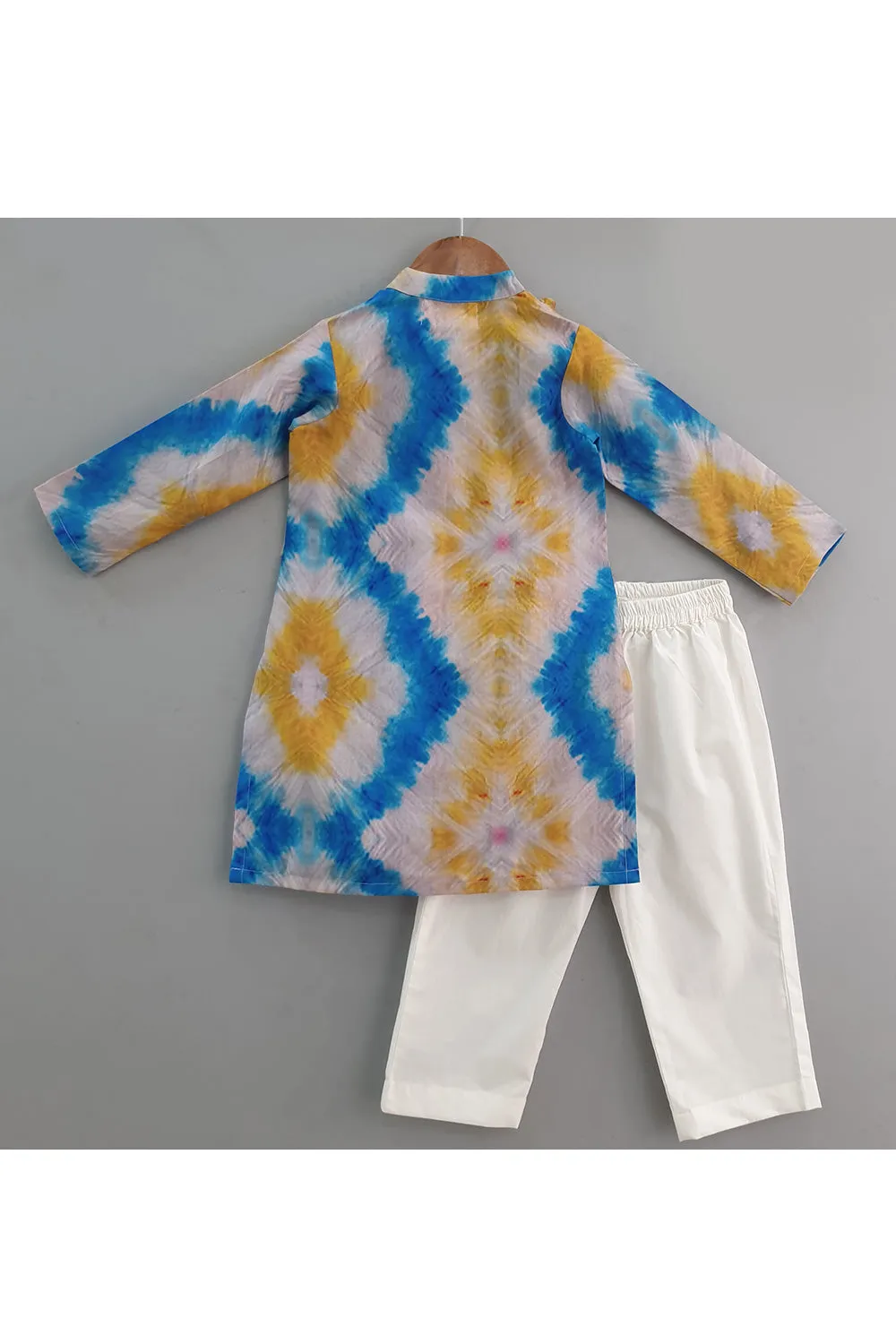 Tie And Dye Angrakha Style Kurta With Pyjama Set