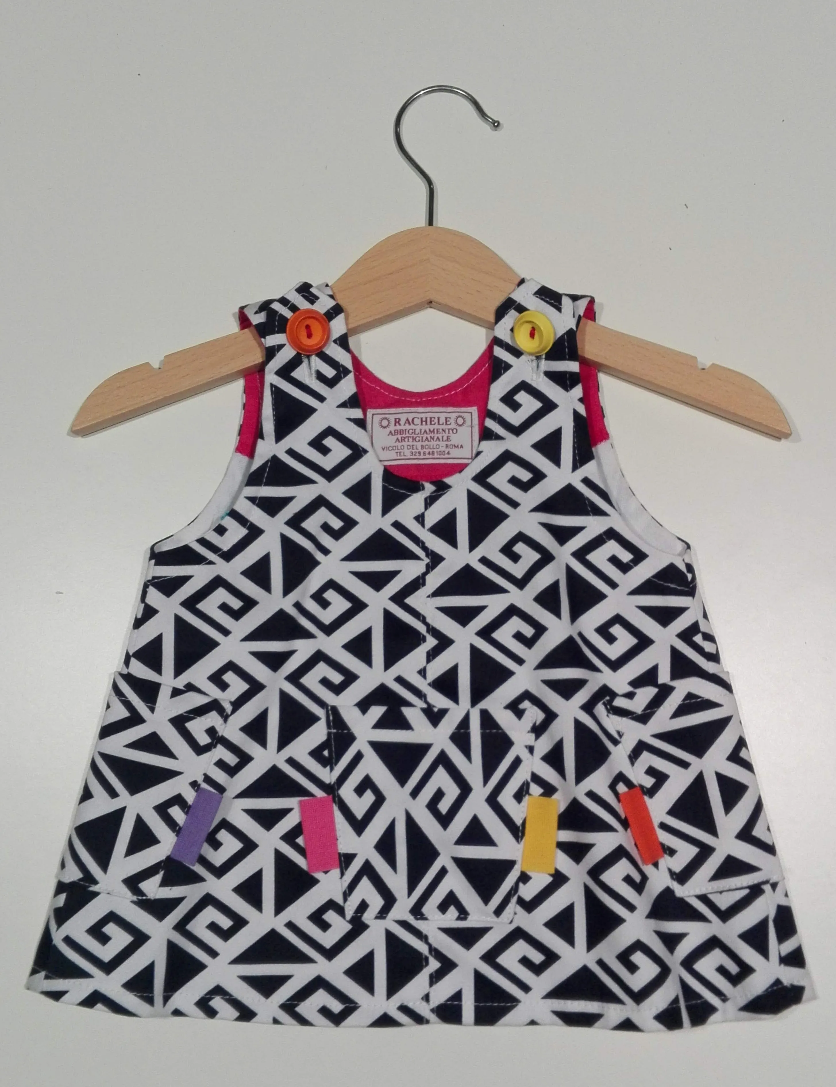 Trapeze Dress Black&White with colored spots