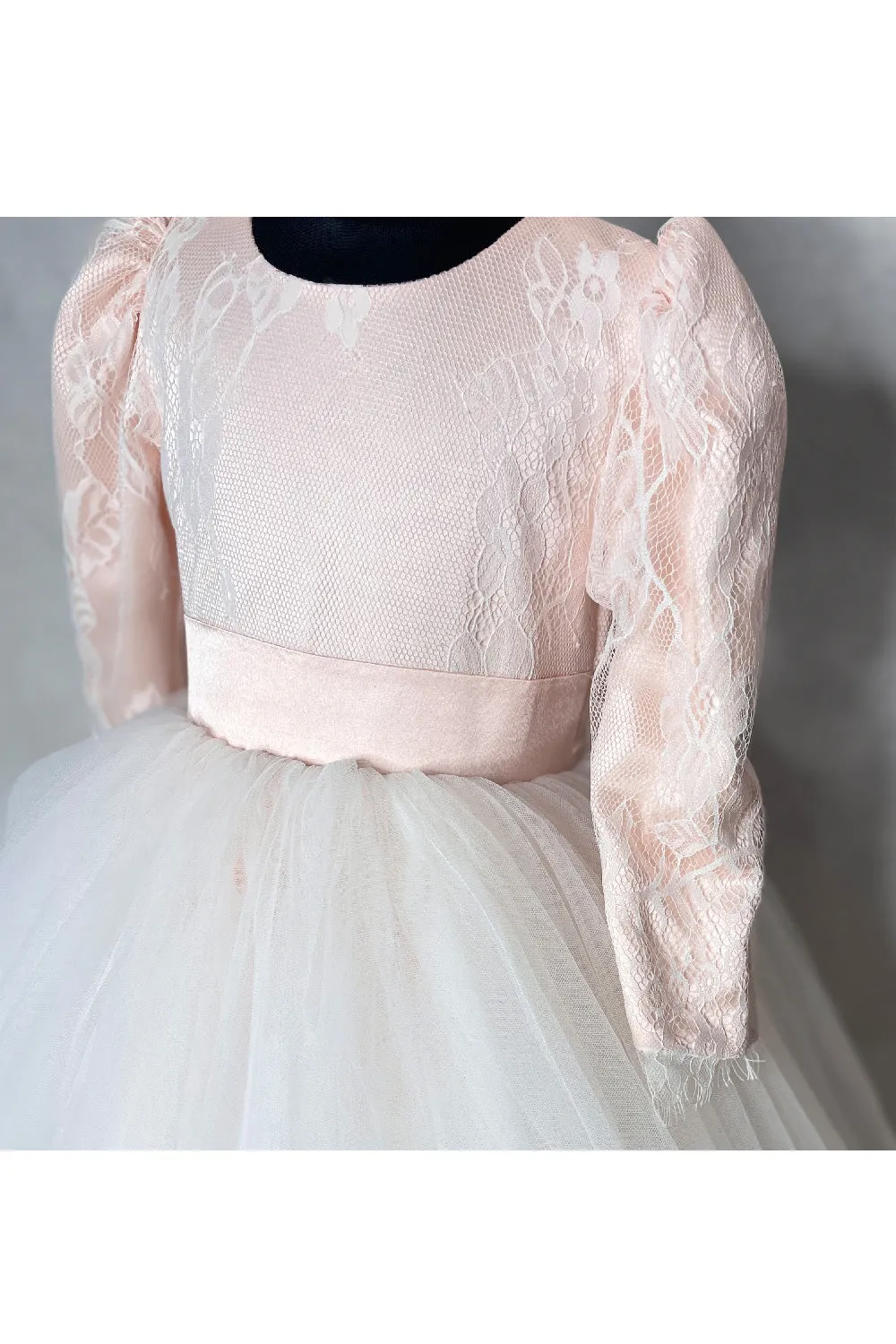 White And Blush Laced Satin Dress