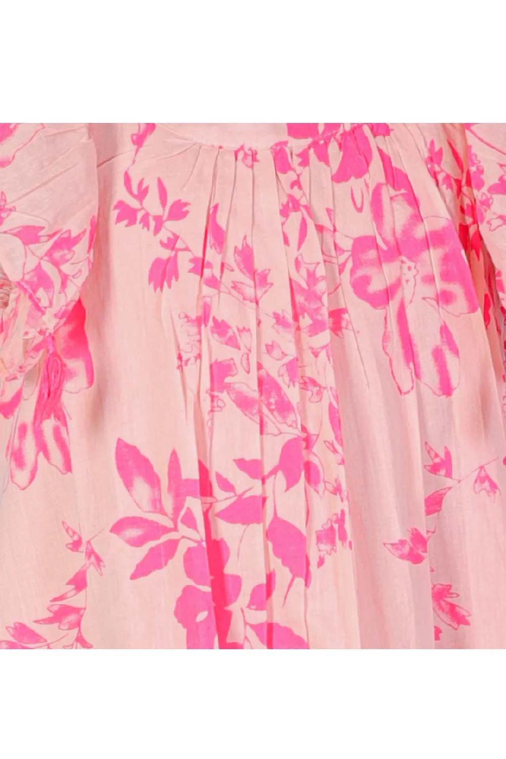 White And Pink Floral Printed Cotton Dress