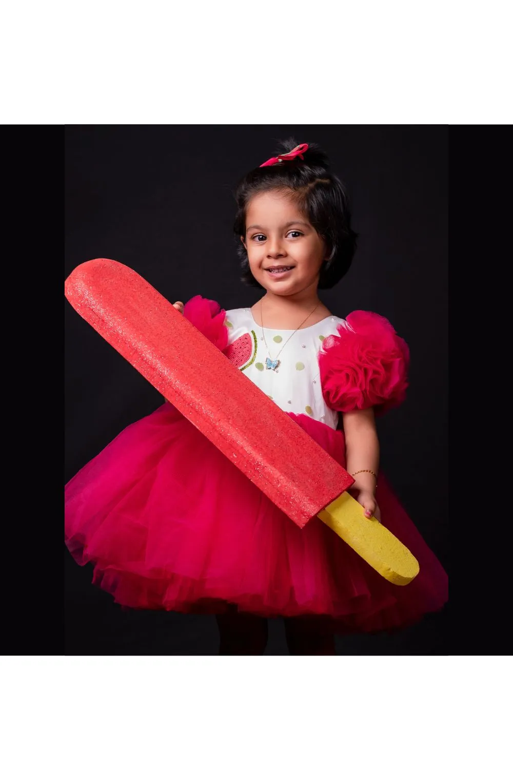 White And Red Watermelon Frill Net Dress