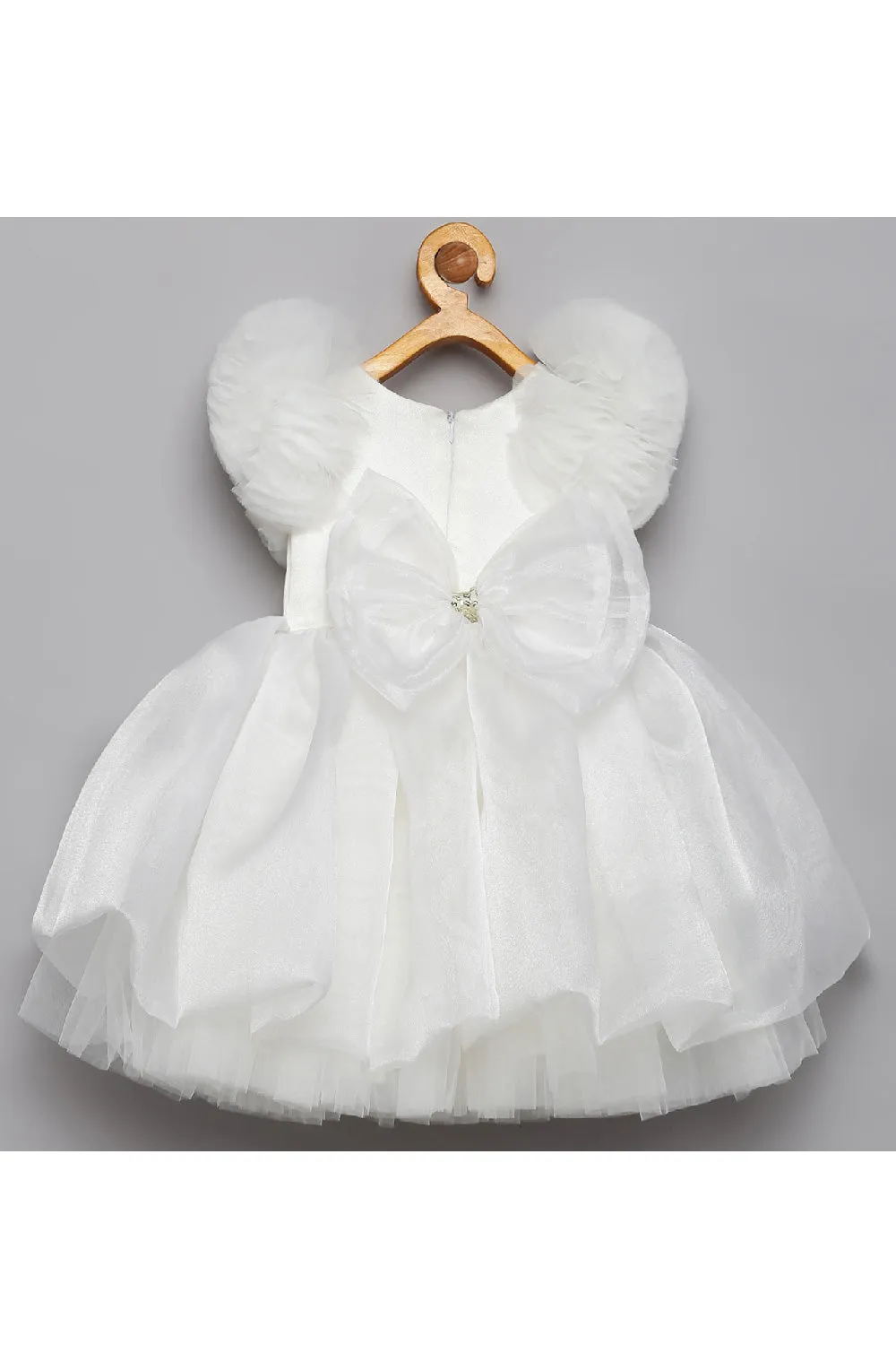 White And Silver Sequins Butterfly Organza Dress