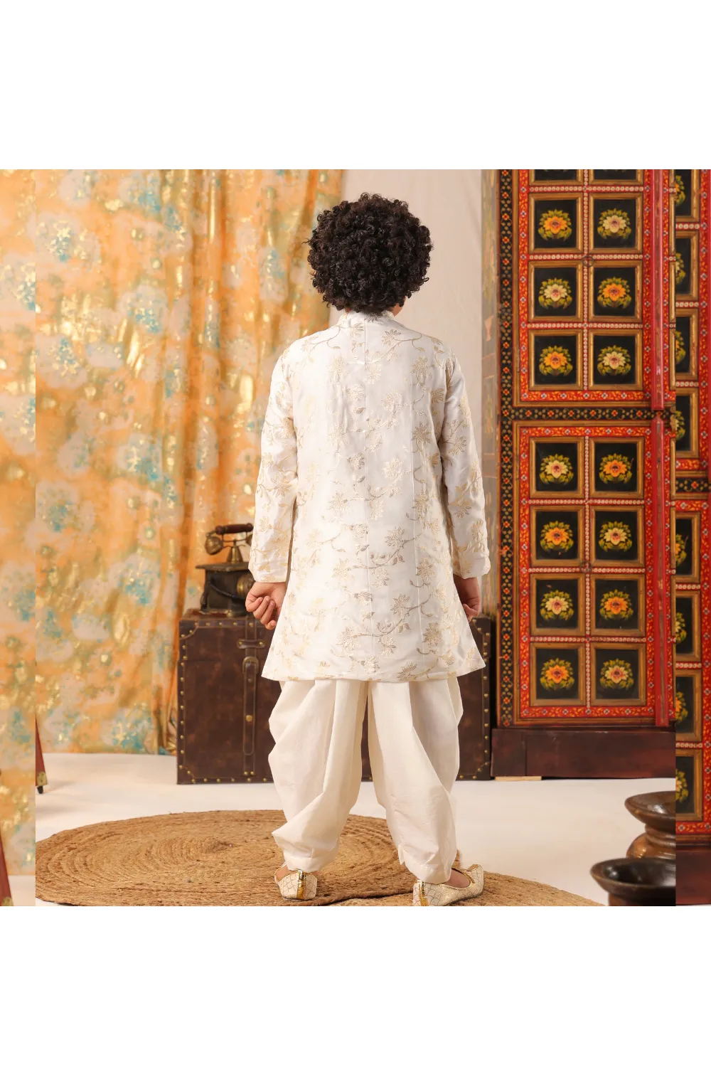 White Banarasi Silk Weave Sherwani With Balloon Pants Set