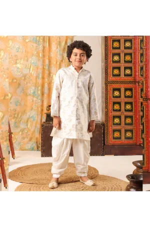 White Banarasi Silk Weave Sherwani With Balloon Pants Set