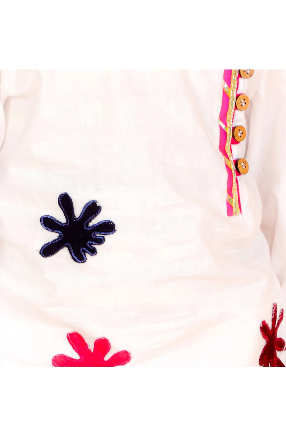 White Patch Work Kurta With Dhoti Set