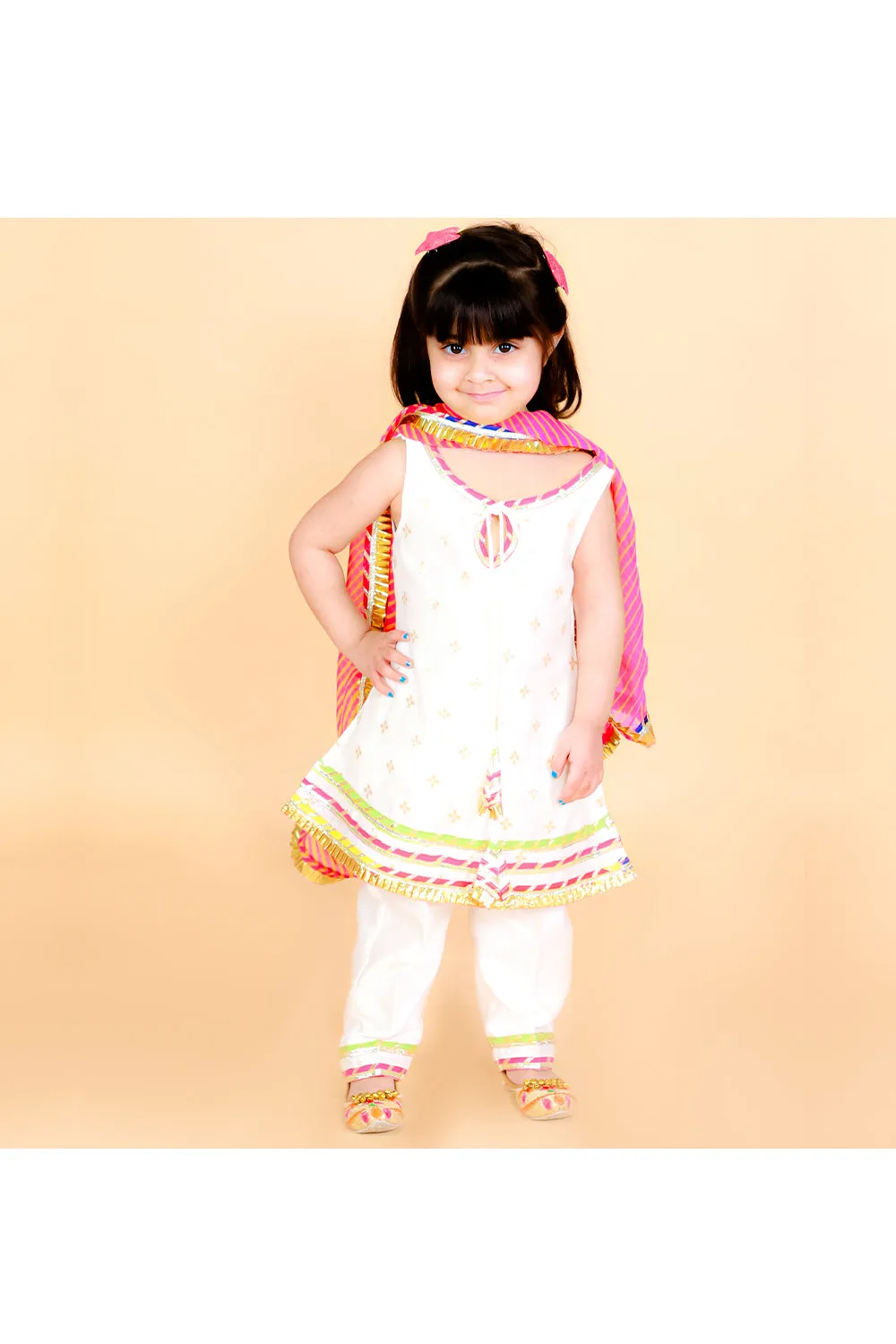 White Zari Embroidered Kurta With Pant Set