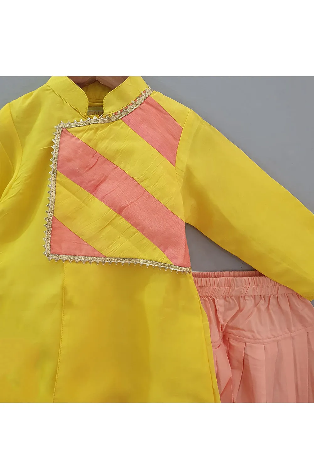 Yellow And Peach Full Sleeves Kurta With Salwar Set