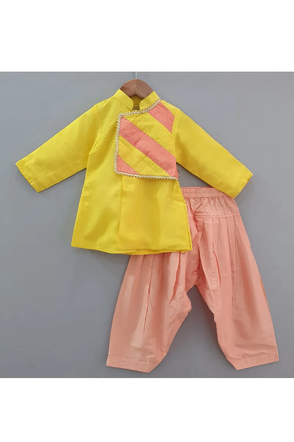 Yellow And Peach Full Sleeves Kurta With Salwar Set