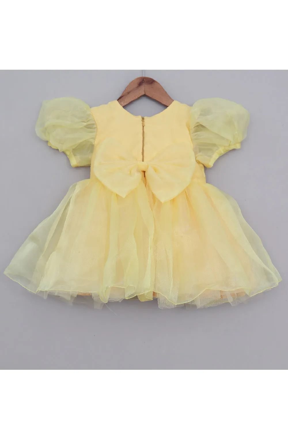 Yellow Floral And Pearl Detailing Organza Dress