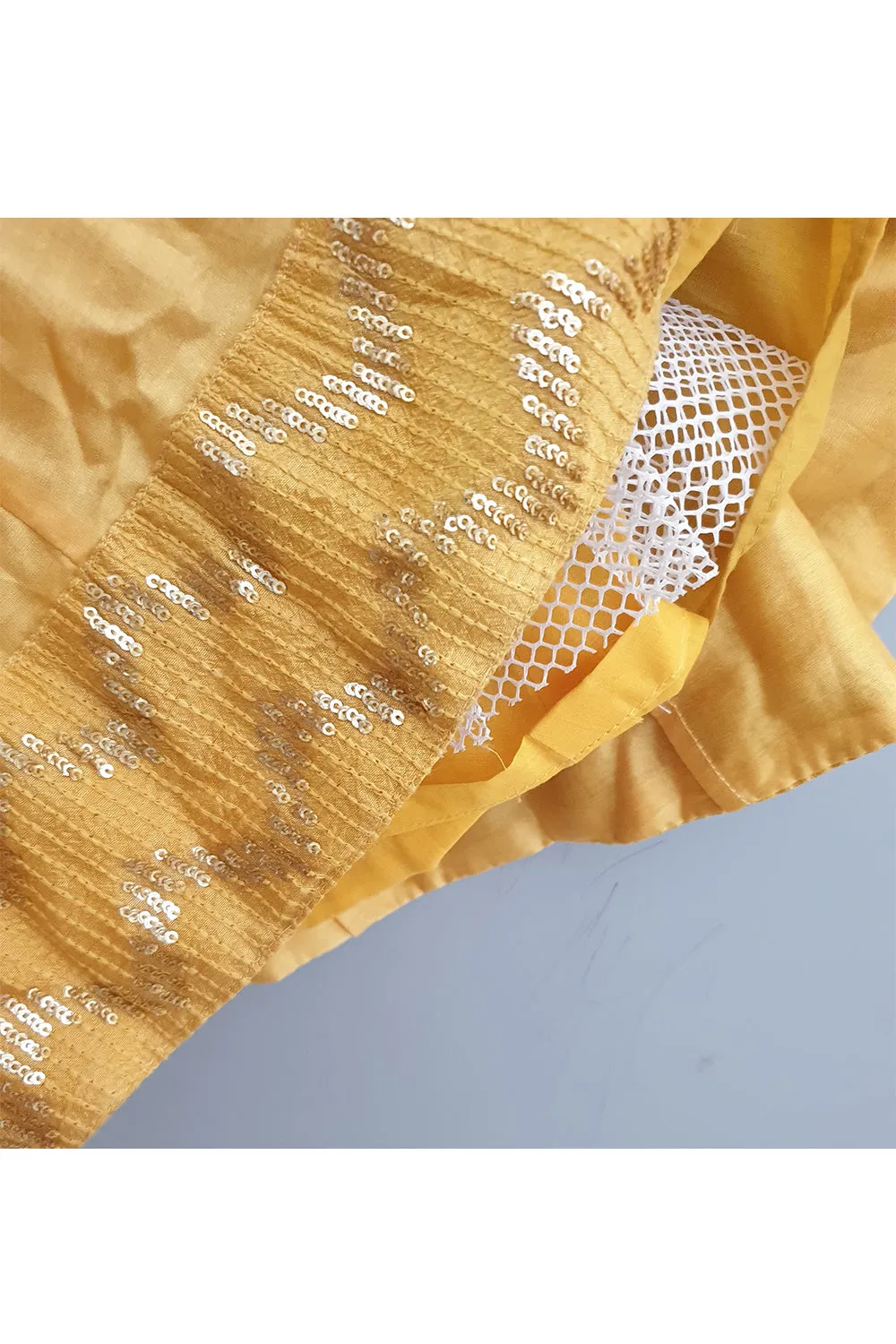 Yellow sequin and thread work top with ghagra and dupatta